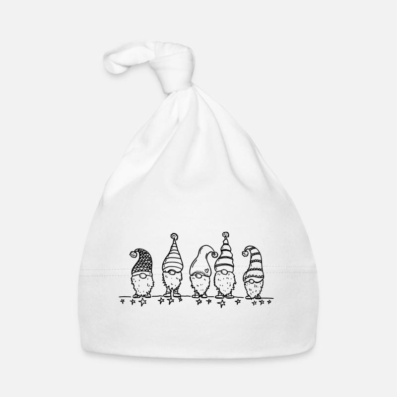 5 petits lutins aux chapeaux pointus - Bonnet bio Bébé - blanc