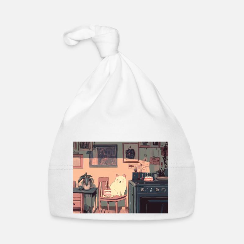 Joyeux anniversaire chat - Bonnet bio Bébé - blanc