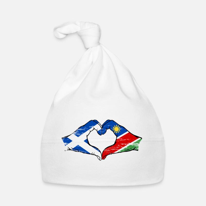 Drapeau de l'Écosse et de la Namibie, mains en forme de cœur, utilisé Bonnet bio Bébé