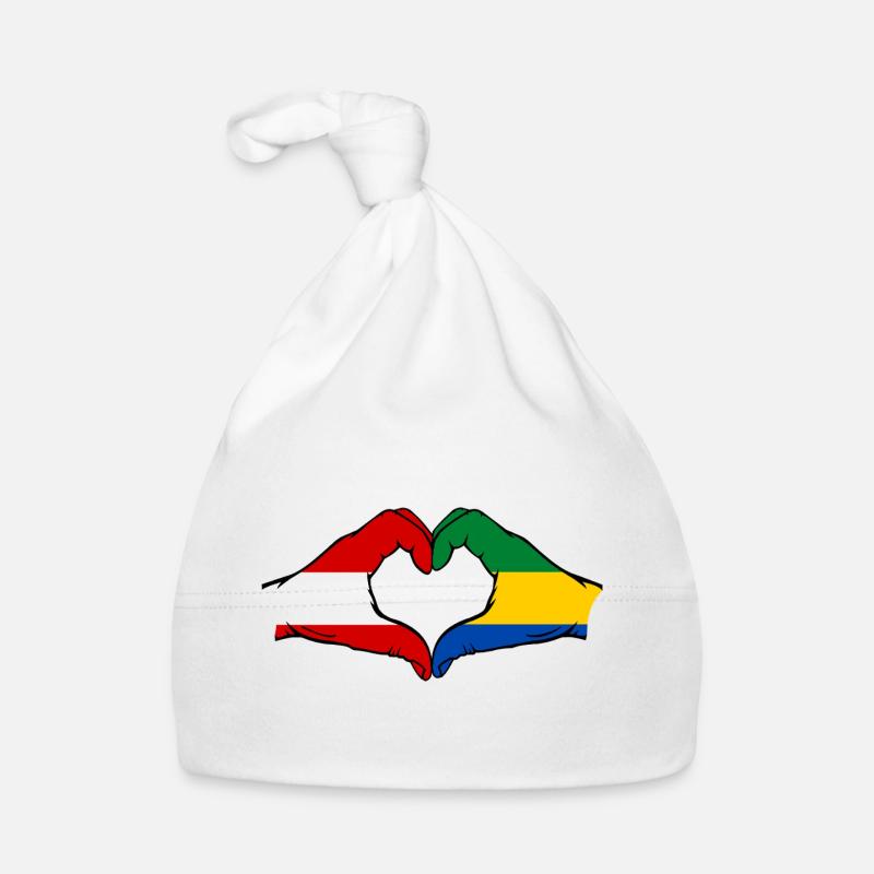 Drapeau de l'Autriche et du Gabon, mains en forme de cœur utilisées Bonnet bio Bébé