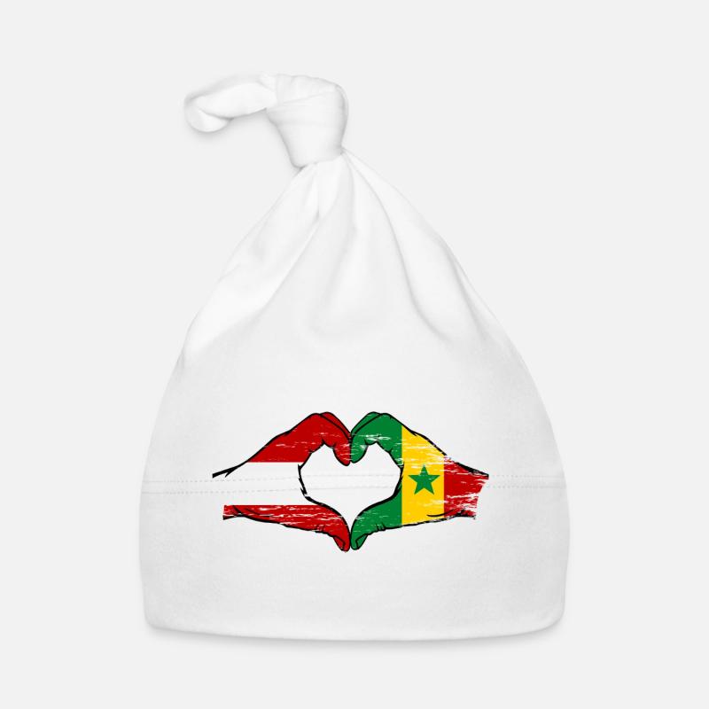 Drapeau Autriche Sénégal Mains Forme de cœur Utilisé Bonnet bio Bébé