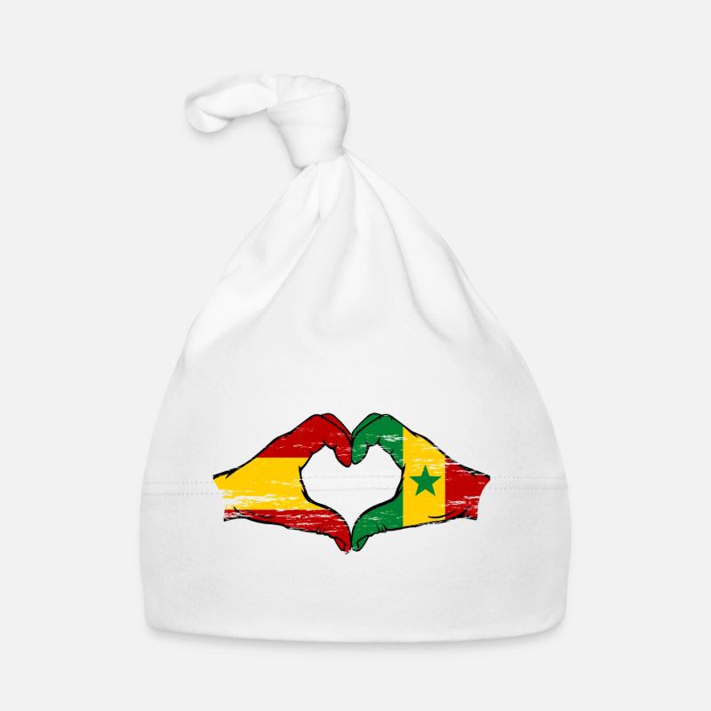 Spain Senegal Flag Hands Heart Shape Used Organic Baby Cap