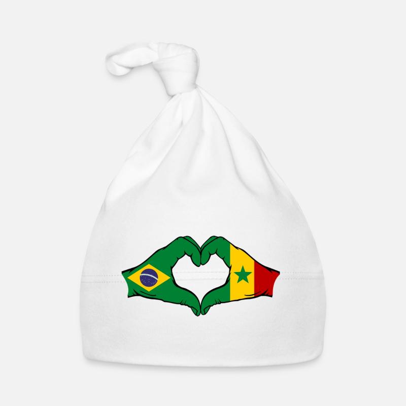 Brésil Sénégal Drapeau Mains Coeur Forme Bonnet bio Bébé