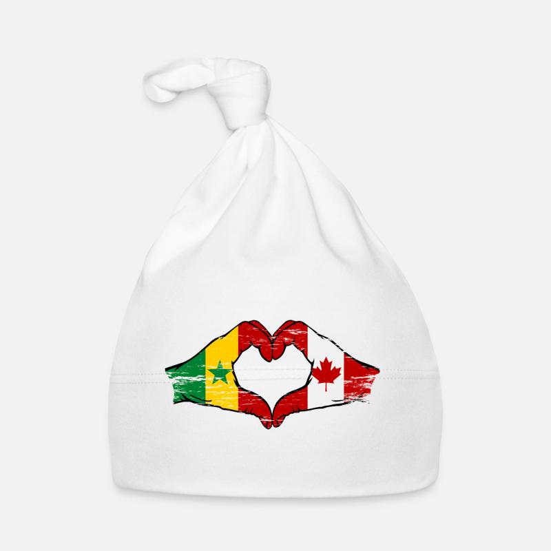 Senegal Canada Flag Hands Heart Shape Organic Baby Cap