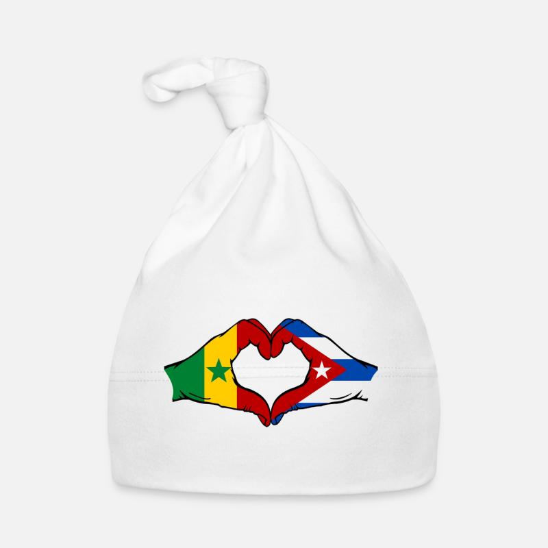 Sénégal Cuba Drapeau Mains Coeur Forme Bonnet bio Bébé