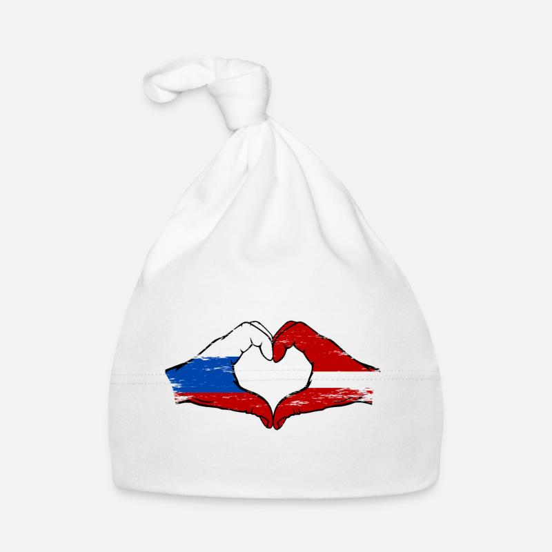 Russie Lettonie Drapeau Mains Coeur Forme Bonnet bio Bébé