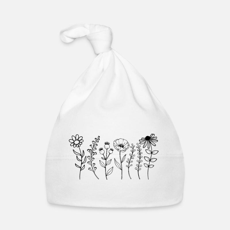 Delicate Floral Lines Botanical Design Organic Baby Cap