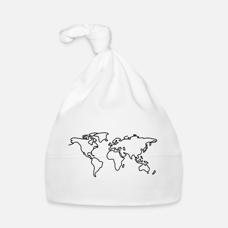 World Map Line Art Organic Baby Cap