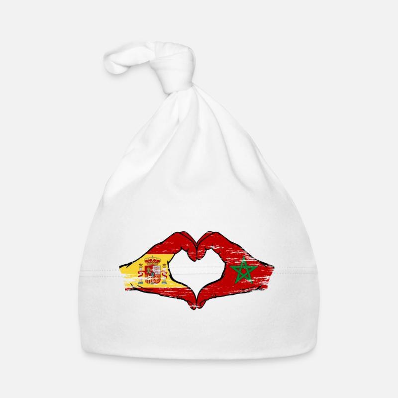 Mains utilisées pour le drapeau du drapeau de l’Espagne et du Maroc Bonnet bio Bébé