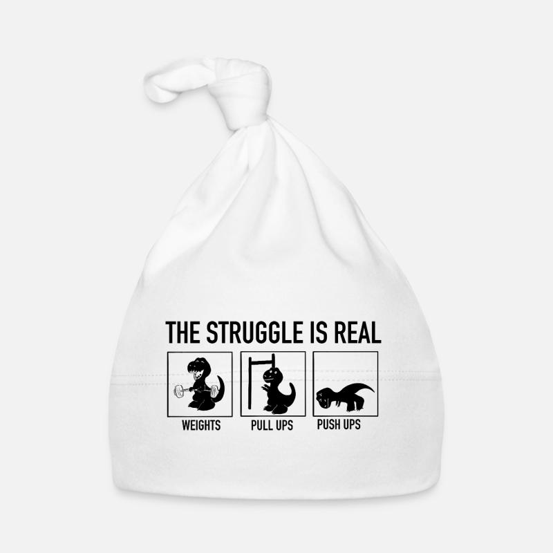 T-Rex Gym Struggle - Funny Dinosaur Weightlifting Organic Baby Cap