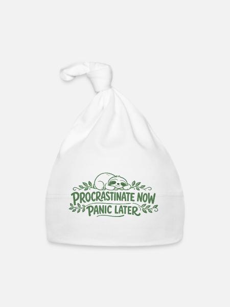 Faultier Spruch - Procrastinate Now Geschenk - Baby Bio-Mütze - Weiß - Vorne