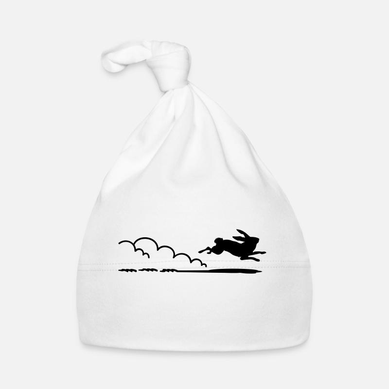 lapin qui court / running rabbit (1c) - Bonnet bio Bébé - blanc