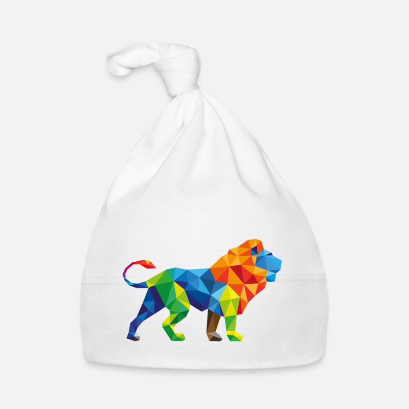 Lion coloré - Triangle activité - Bonnet bio Bébé - blanc