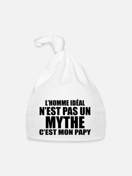 l'homme idéal n'est pas un mythe c'est mon papy - Bonnet bio Bébé - blanc - Devant