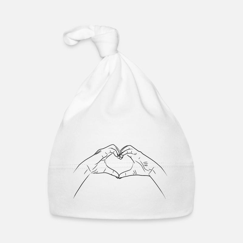 Les mains formant geste de coeur - Bonnet bio Bébé - blanc