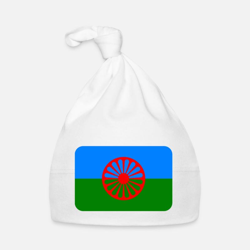 ROMANI FLAG round corner 400 dpi - Baby Bio-Mütze - Weiß