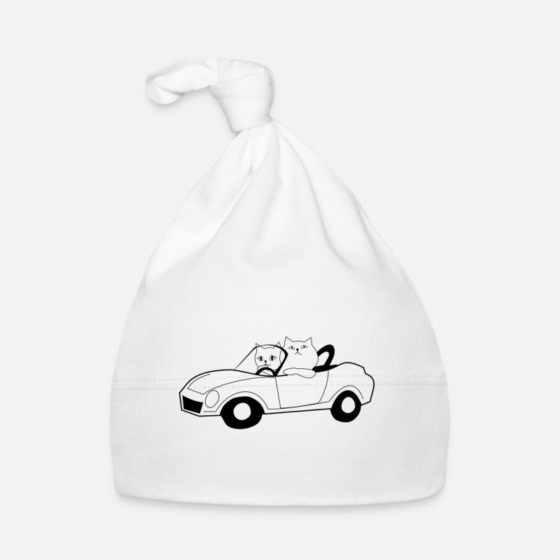 Les chats dans un cabriolet - Bonnet bio Bébé - blanc