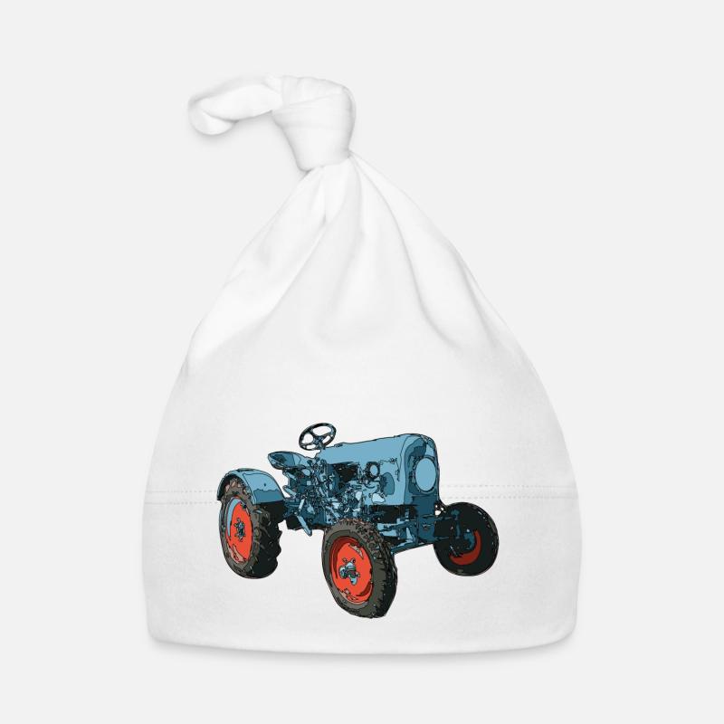 tracteur - Bonnet bio Bébé - blanc