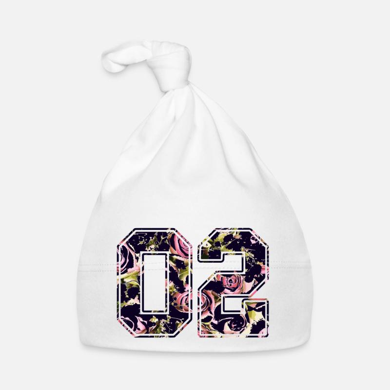 Number two 02 roses pattern - Organic Baby Cap - white