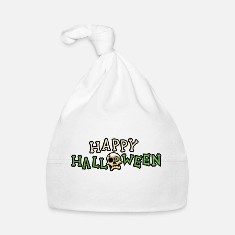 Crâne d'halloween heureux os de crâne - Bonnet bio Bébé - blanc