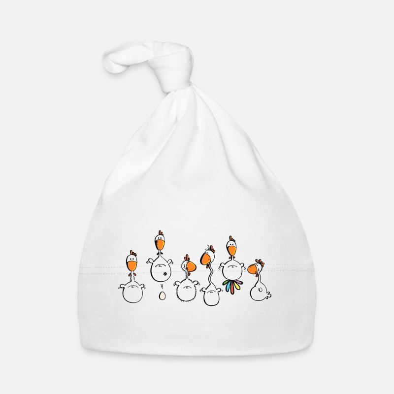 Crazy Chickens - poule - poluets - coq - Bonnet bio Bébé - blanc