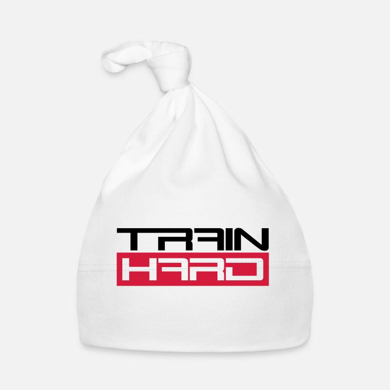workout cool design text dumbbell train hard exerc Organic Baby Cap