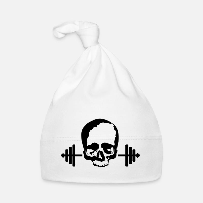 Langhanteln mit Totenkopf / Barbells with skull Baby Bio-Mütze