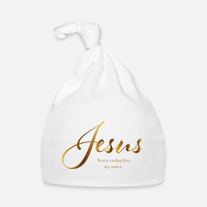 Jésus lettrage or sans fin aime mon sauveur - Bonnet bio Bébé - blanc