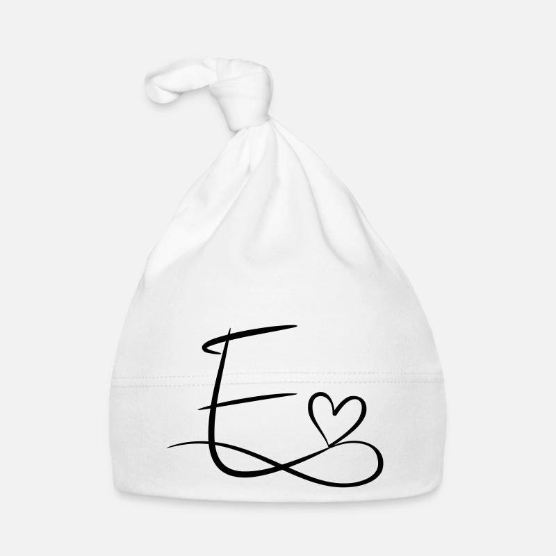 Letter E initial letter name calligraphy heart - Organic Baby Cap - white