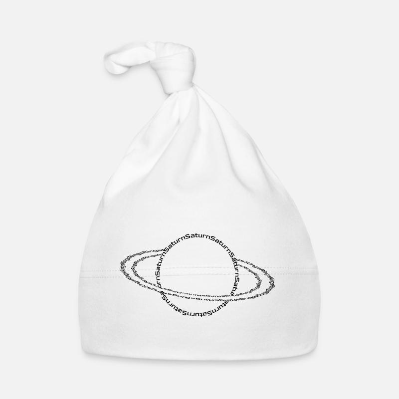Saturn with rings graphic built from text Organic Baby Cap