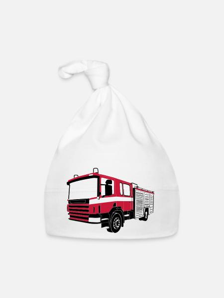 Camion de pompier - Bonnet bio Bébé - blanc - Devant