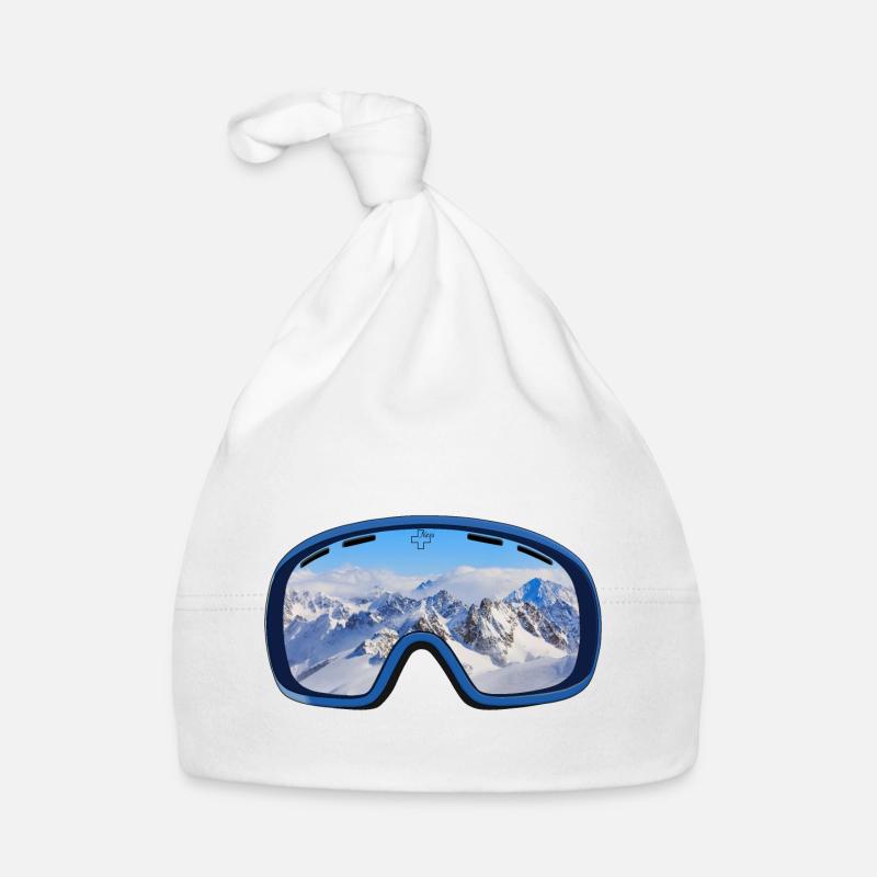 Les lunettes de ski reflètent le panorama des montagnes - Bonnet bio Bébé - blanc