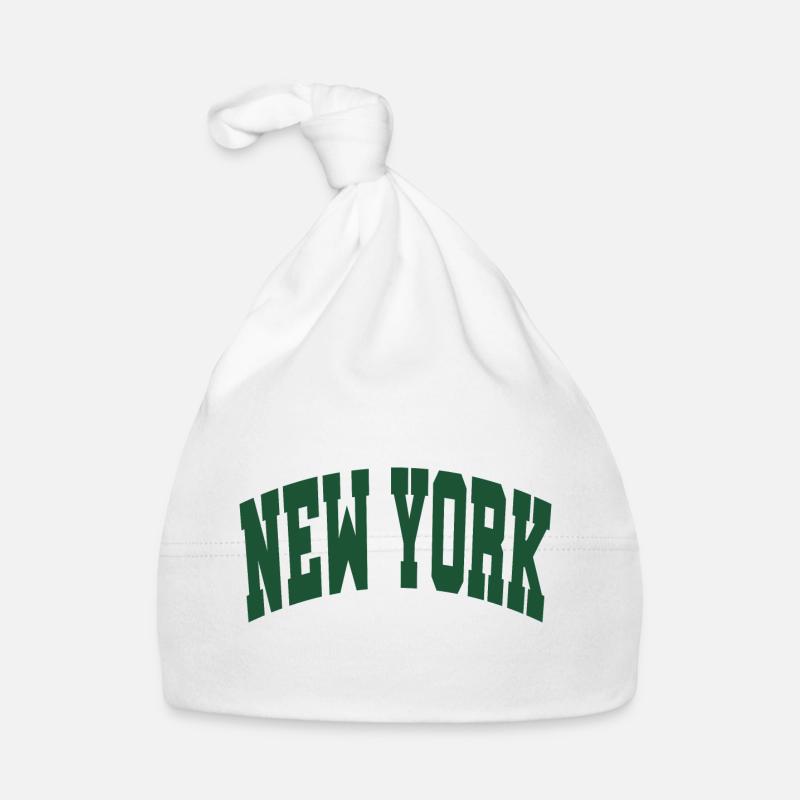 New York lettrage vert - Bonnet bio Bébé - blanc
