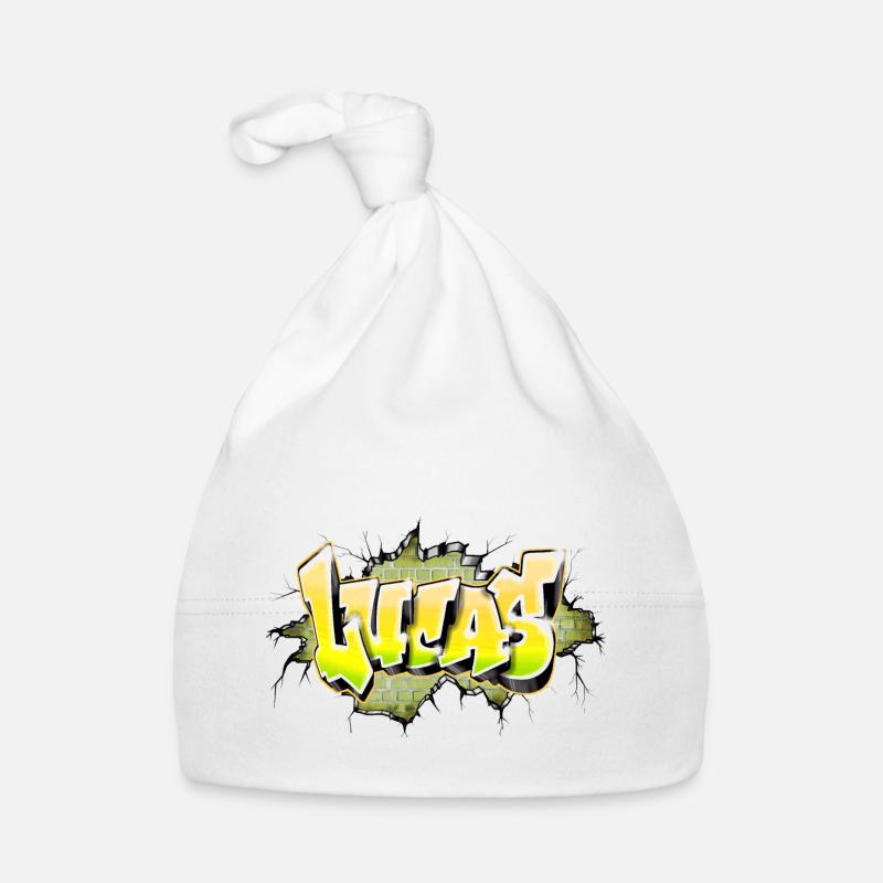 Lucas graffiti name yellow Bonnet bio Bébé