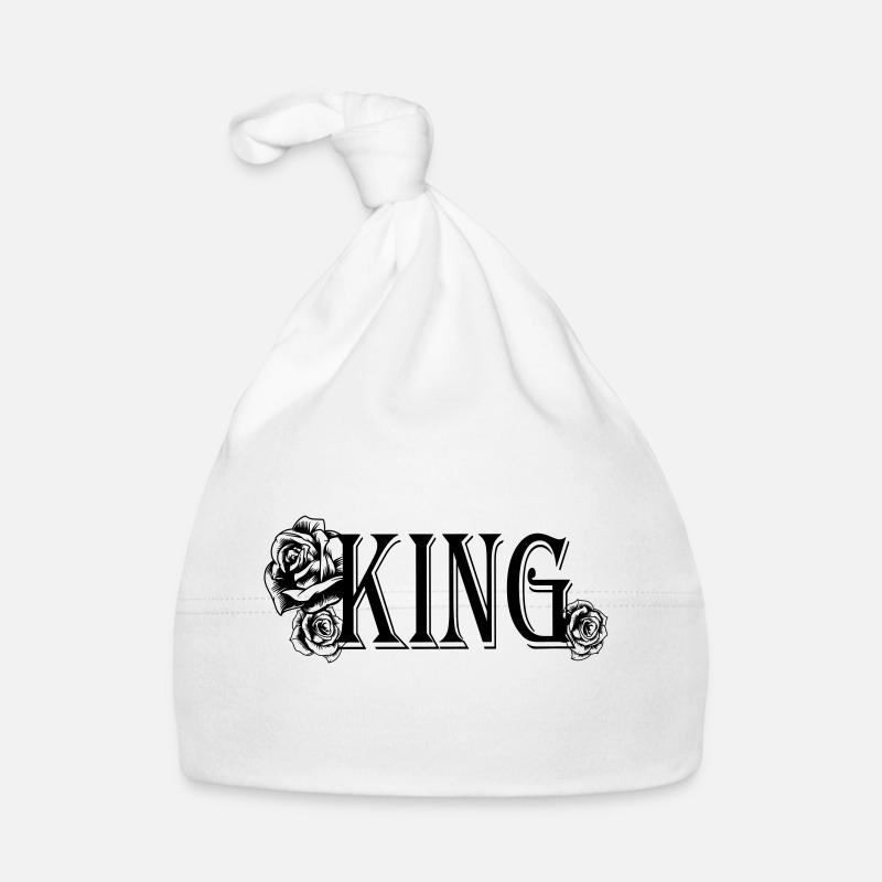King Text avec roses (motif partenaire) - Bonnet bio Bébé - blanc