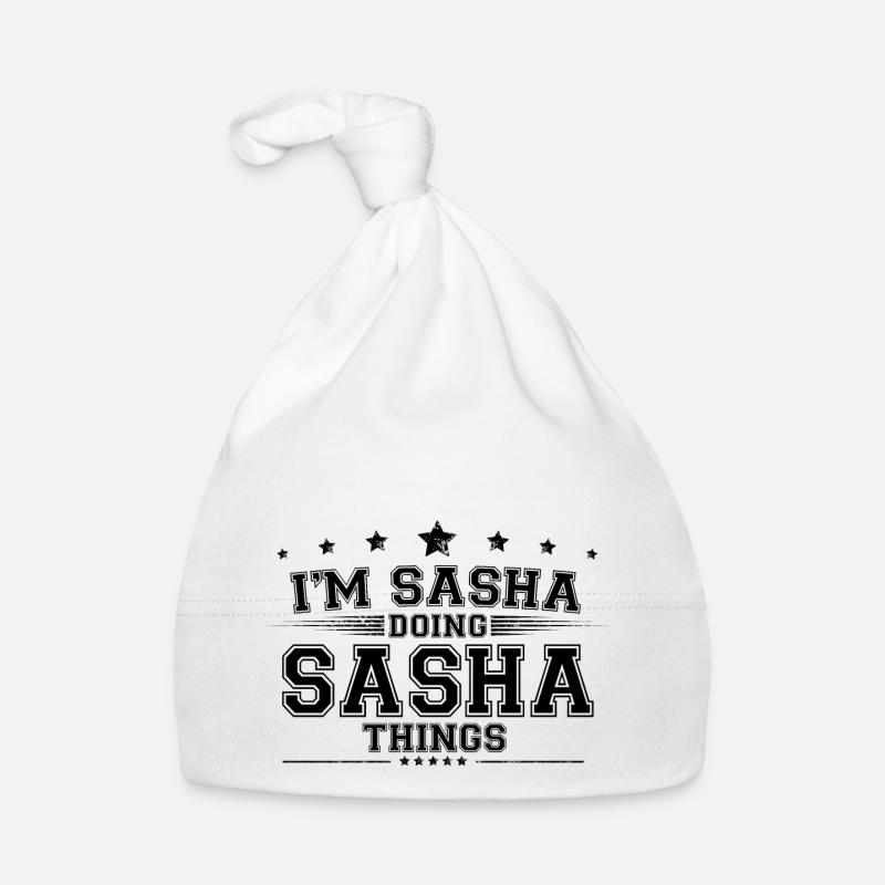 Ich bin Sasha, der Sasha-Dinge macht Baby Bio-Mütze