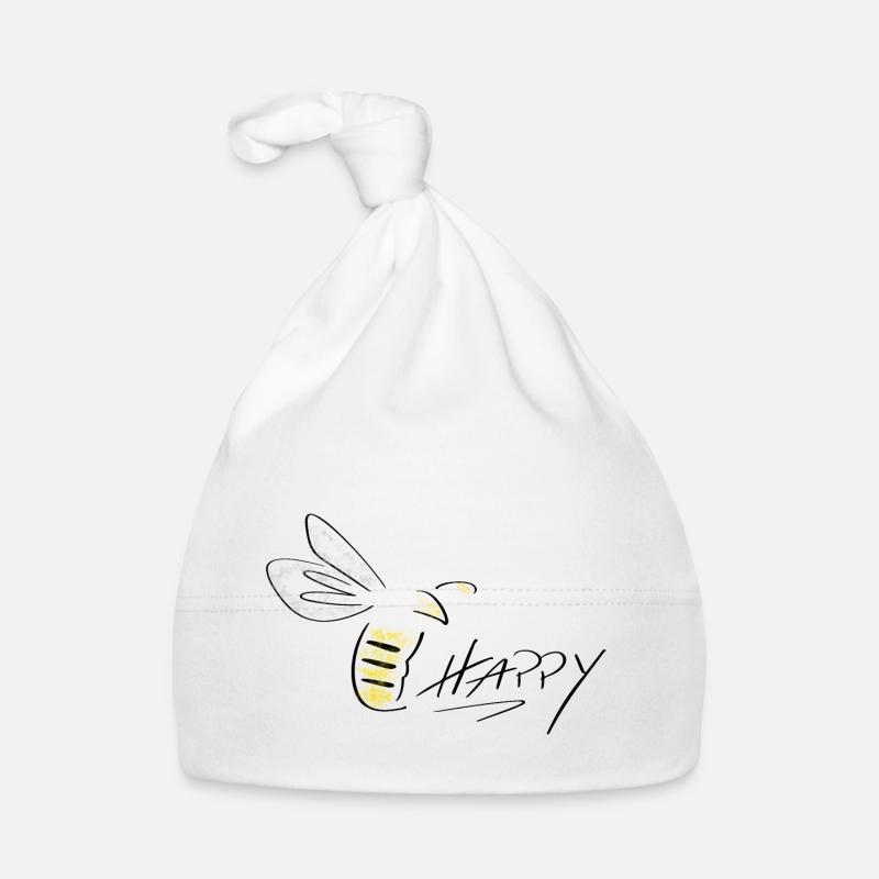 Bee Happy Line Art - Minimalistisch mit Farbklecks Baby Bio-Mütze