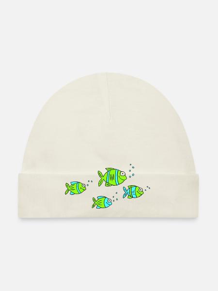 Fische Wasser Meer Graffiti Kinderzeichnung Natur - Baby Bio-Mütze - Weiß - Vorne