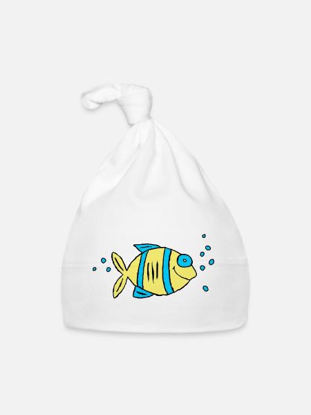 Poisson Cichlide Eau Mer Graffiti Dessin - Bonnet bio Bébé - blanc - Devant