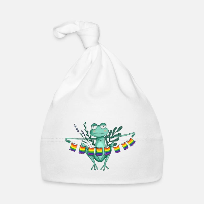 Grenouille de fierté avec des drapeaux arc-en-ciel - Bonnet bio Bébé - blanc