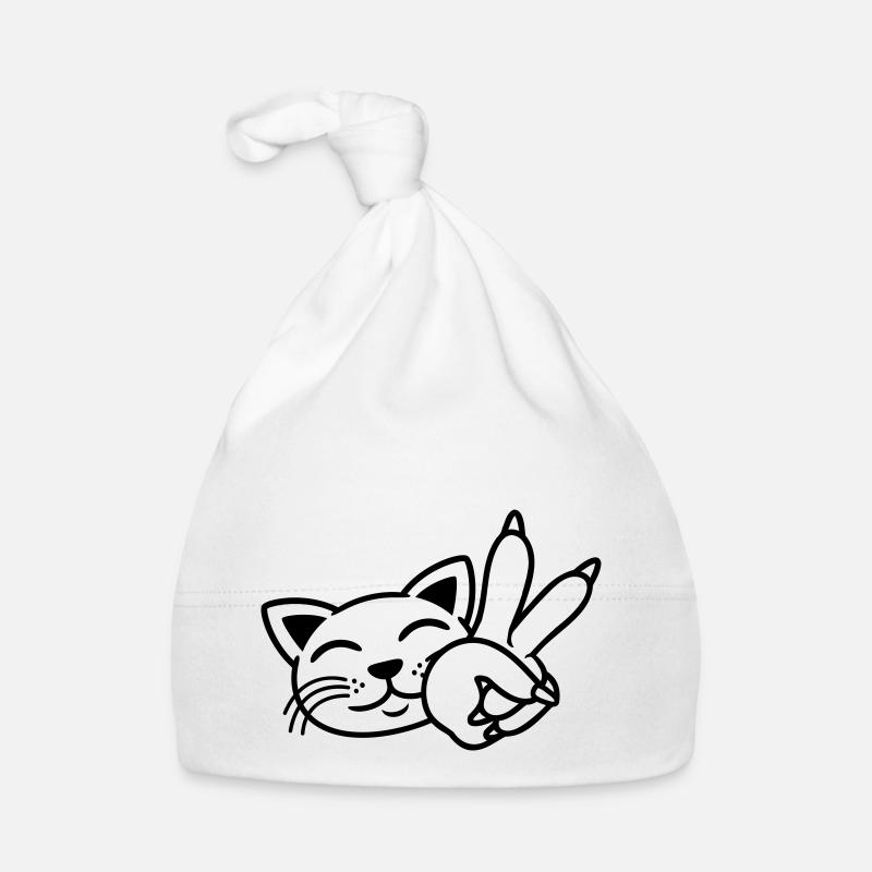 Hand Signal Peace Cat Face Organic Baby Cap