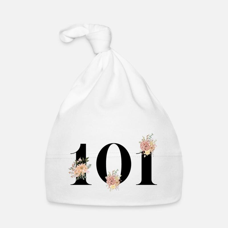 101e anniversaire fleuris (Cadeau de 101 ans) - Bonnet bio Bébé - blanc
