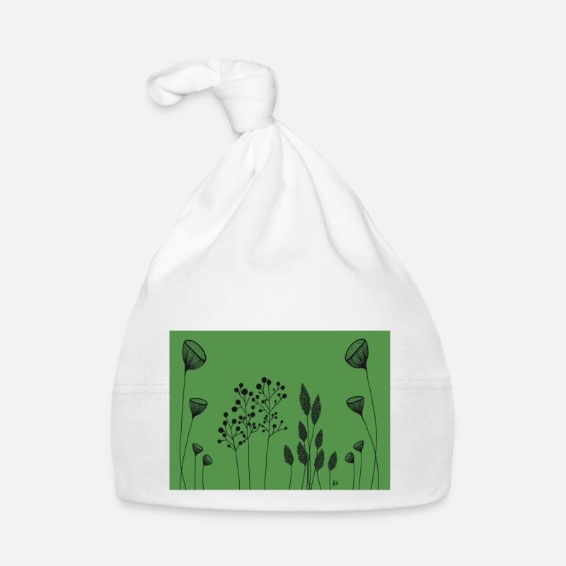 FIneline fleurs dessinant vert noir Bonnet bio Bébé