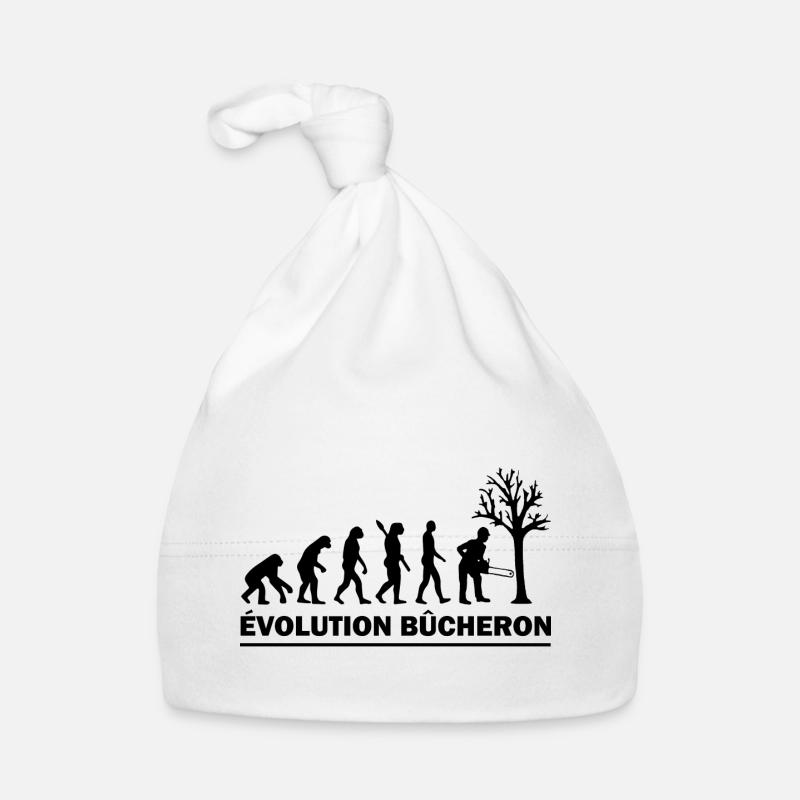 evolution bûcheron / cadeau humour bucheron - Bonnet bio Bébé - blanc