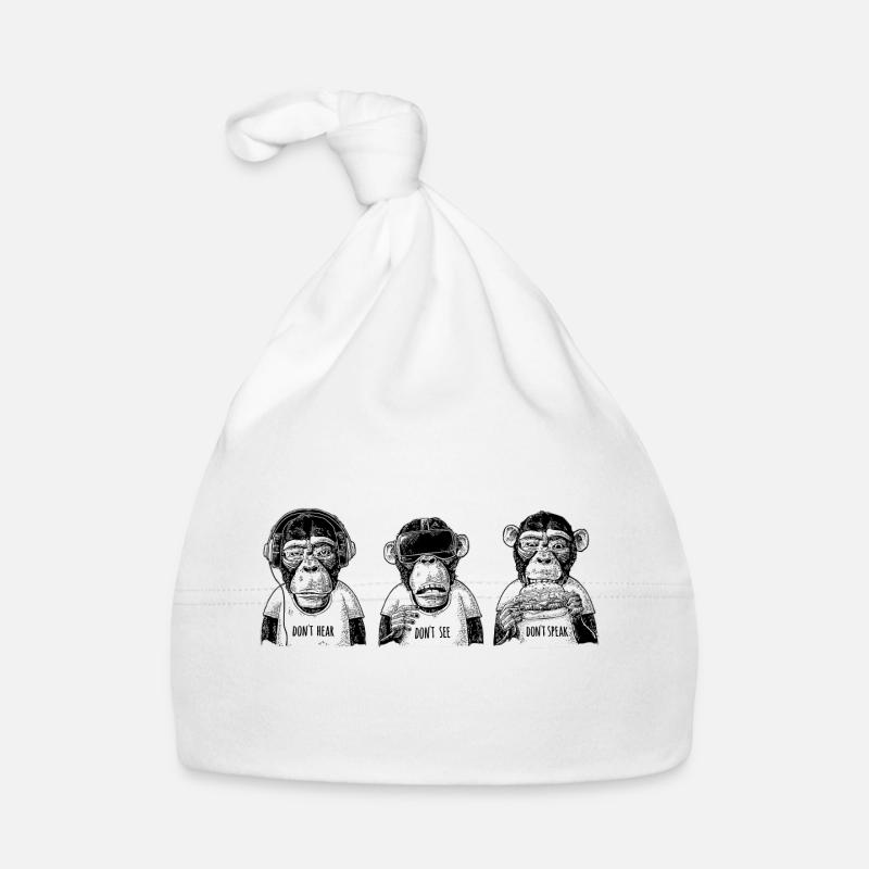 singes muets, sourds et aveugles - Bonnet bio Bébé - blanc