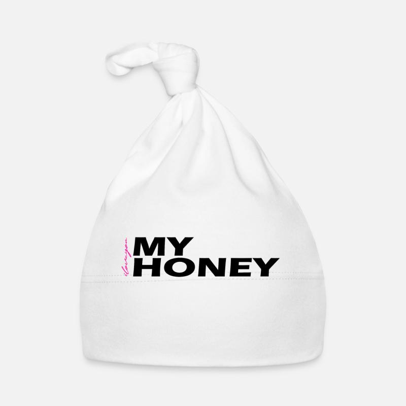 Mon cadeau de miel noir - Bonnet bio Bébé - blanc