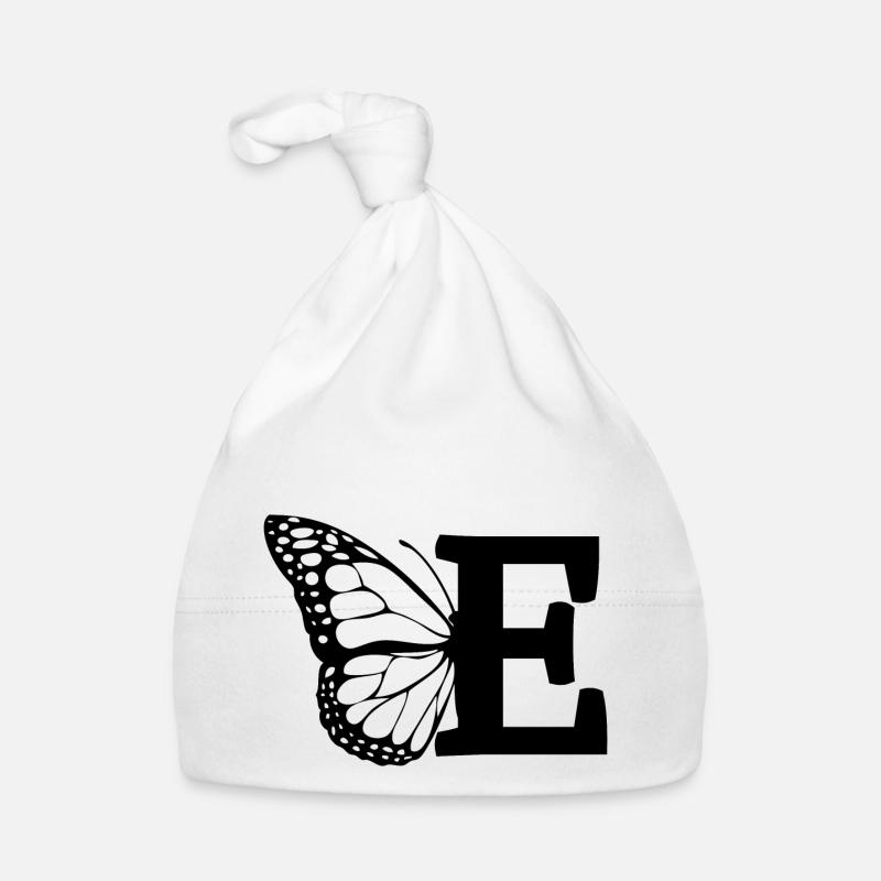 lettre e papillon - Bonnet bio Bébé - blanc