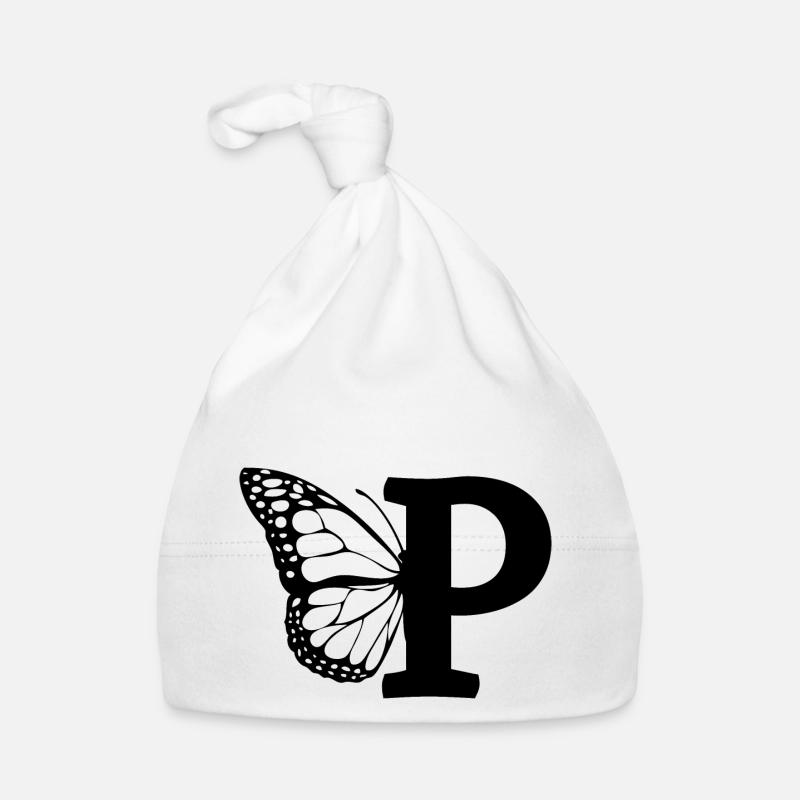 lettre p papillon - Bonnet bio Bébé - blanc