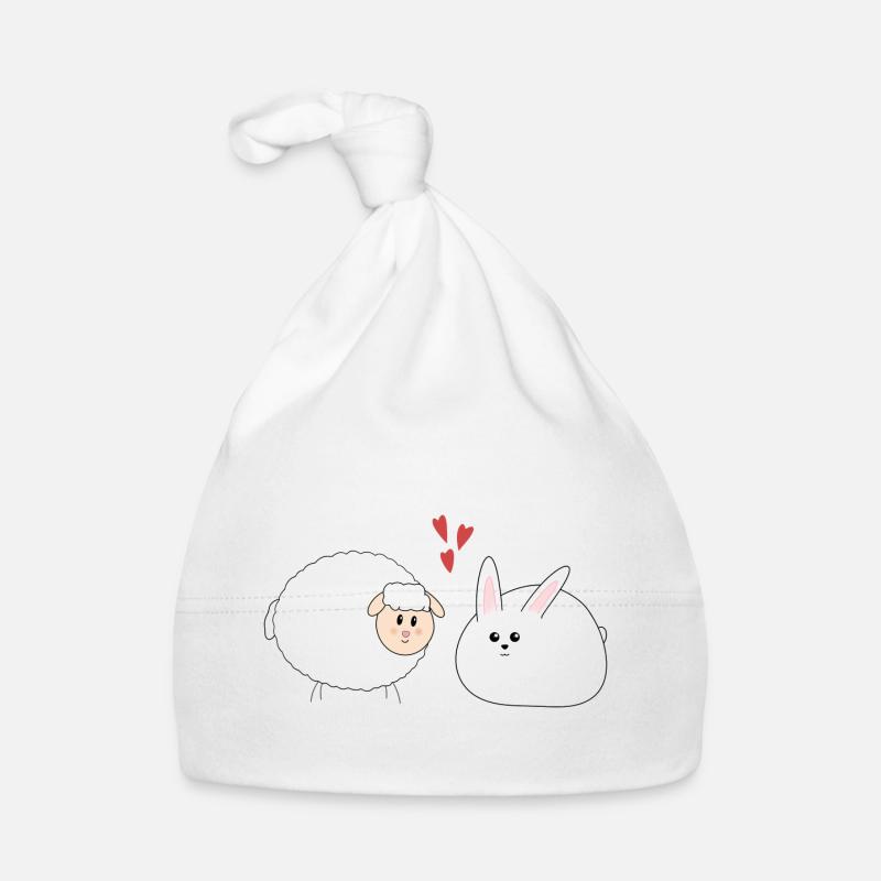 Rabbit and sheep, Easter - Organic Baby Cap - white