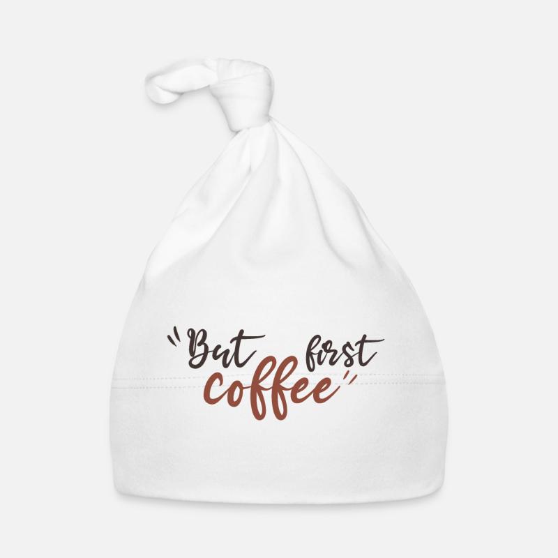 But first coffee black - Bonnet bio Bébé - blanc